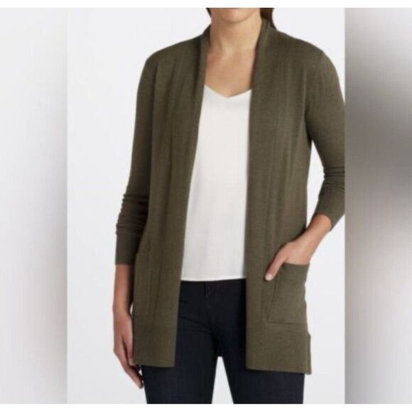 Pink Clover Women Penton Green Two Pocket Stretch Long Sleeve Open Cardigan - Picture 1 of 8